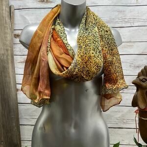 Malik 100% Silk Scarf Hand Stitched Rolled Edges Rectangle Fall Orange Malik